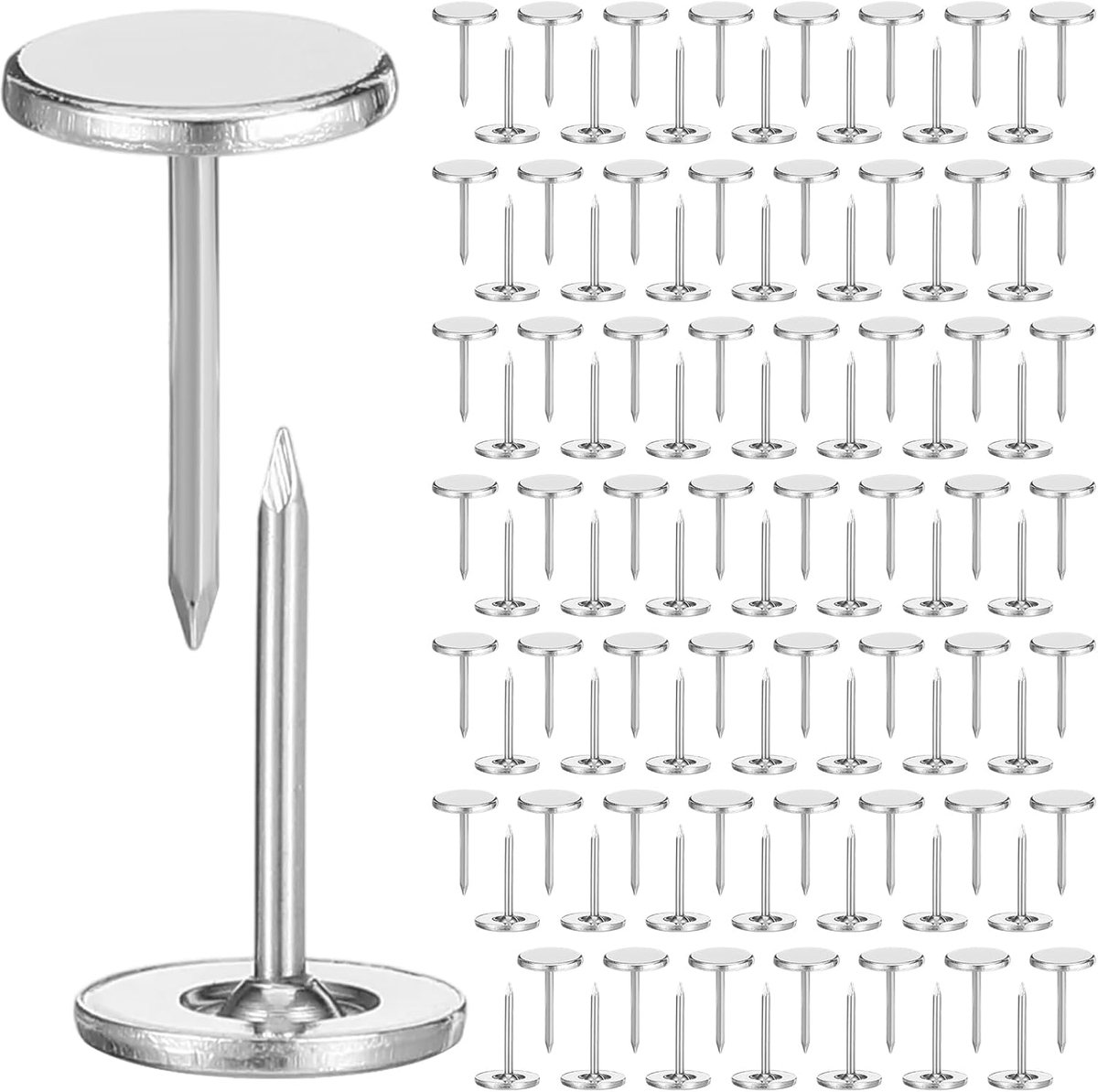 SnelShoppen - Pack van 100 Zilveren Bekleding Spijkers - Vintage Meubel Spijkers 11x17 mm - Sterke Flat Pins voor Wanddecoratie en Meubels