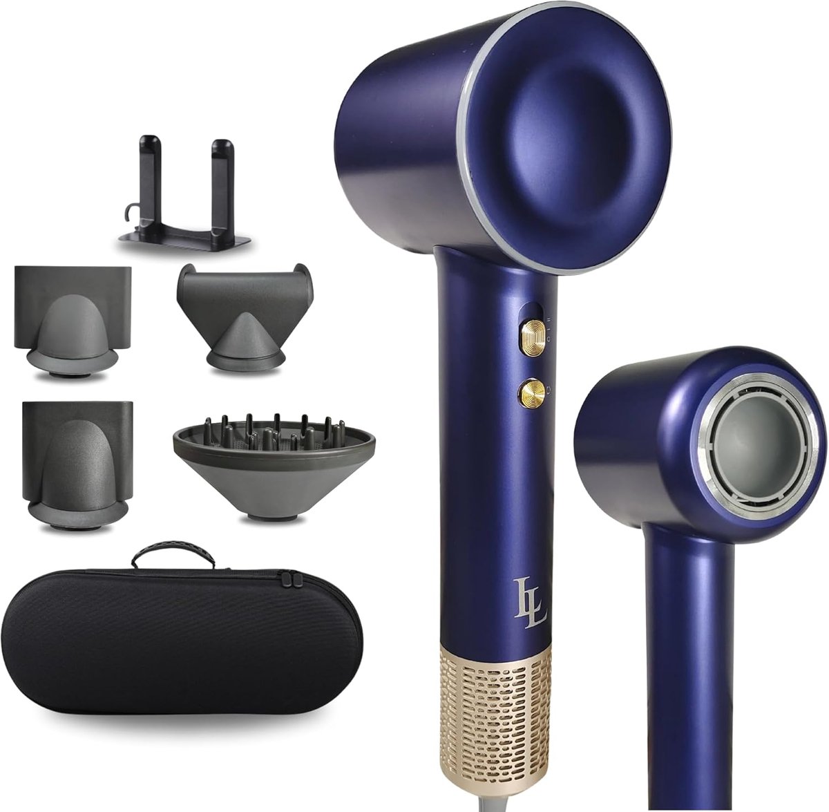 SnelShoppen - V6 Föhn met Diffuser voor Krullen, 2000W Haardroger met 3 Warmtemodi en 2 Ventilatiesnelheden, 4 Magnetische Opzetstukken, Blauw