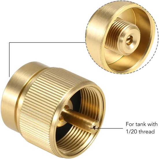 SnelShoppen - KFI Gas Adapter Converter voor Camping Stoven, EN417 Ventiel naar 1lb Propaan Tank, Hoogte- en Efficiëntie, Koper, 3cm x 3.5cm, Ideaal v — afbeelding 3