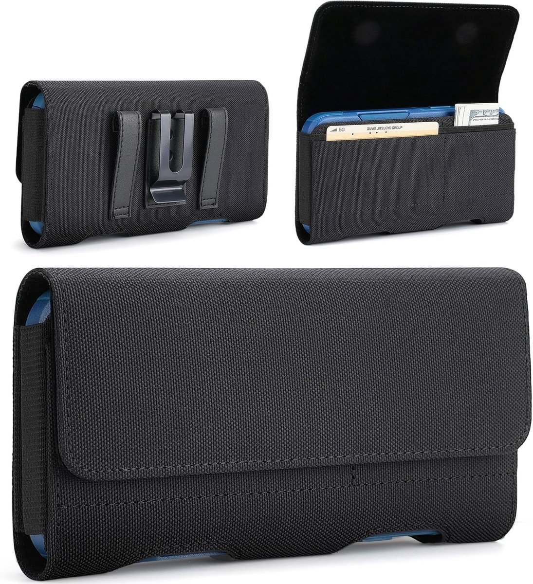 SnelShoppen - Phone Holster Nylon Pouch met Belt Clip voor iPhone 17 16 15 14 13 Pro, Galaxy S24 S23 S22 S21 S20, Flap Pouch, Telefoon Strap Houder