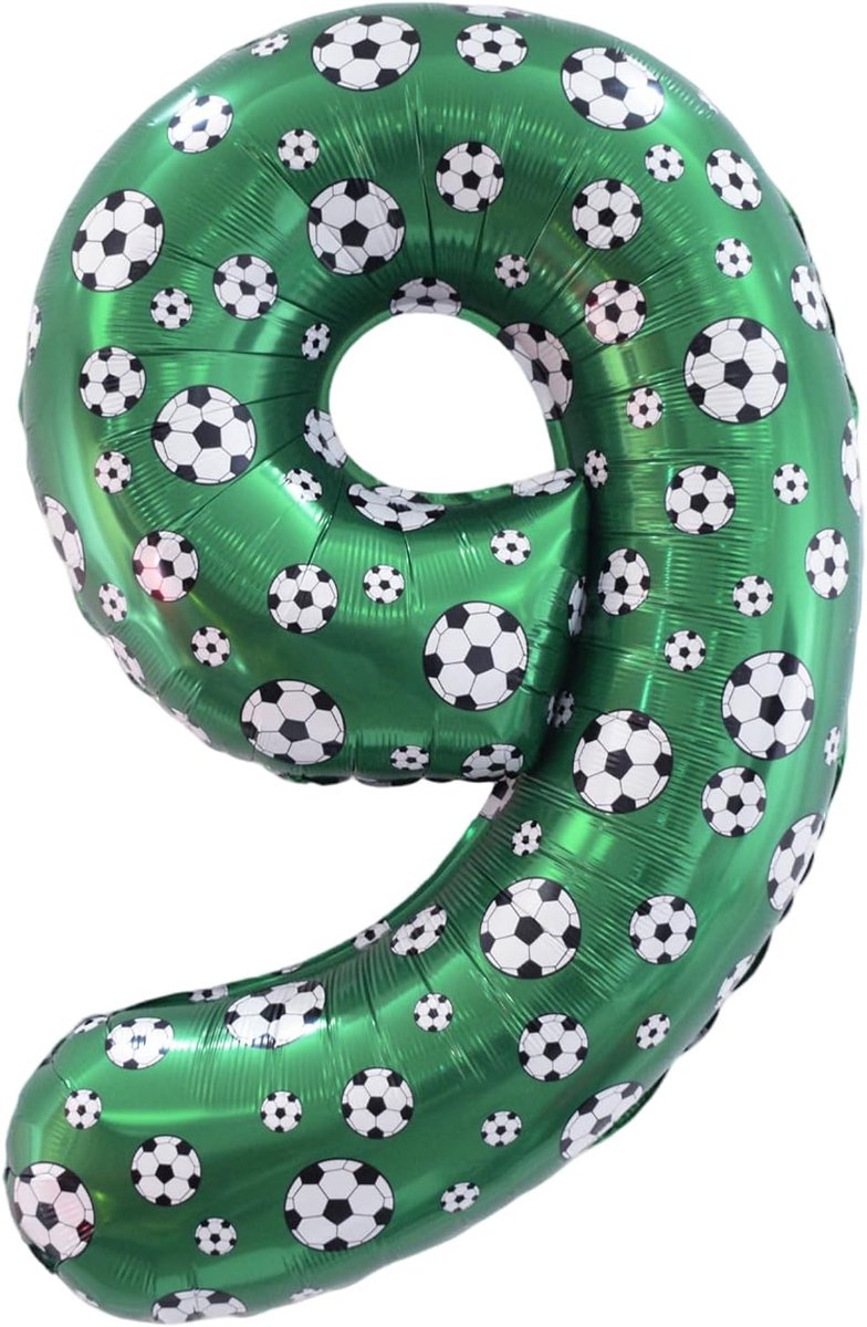 SnelShoppen - Voetbal Verjaardagsdecoratie 9 Jaar Jongens, Football Folieballon 102cm, Groene Nummer 9 Ballon voor Feest, Kinderfeestje, Hoge Kwalitei