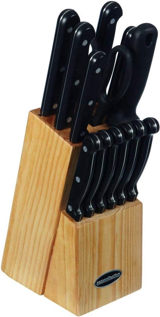 SnelShoppen - 14-delig Messenblok met Houten Blok en Roestvrijstalen Messen voor Keuken - Professionele Koks, Koken, Snijden, Keukenaccessoires