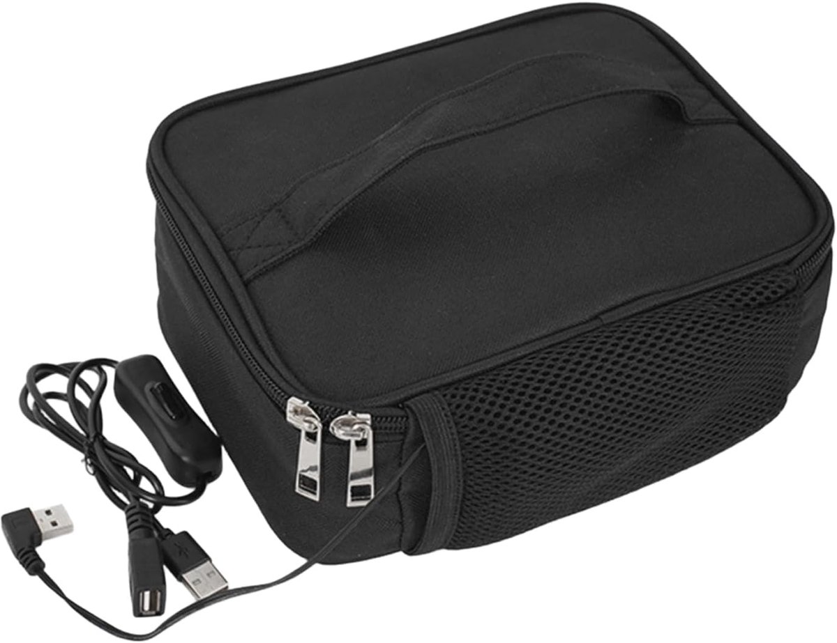 SnelShoppen - USB verwarmde lunchbox - geïsoleerde lunchtas met ingebouwde verwarming - opvouwbare en lekvrije koeltas in zwart - ideaal voor kantoor,