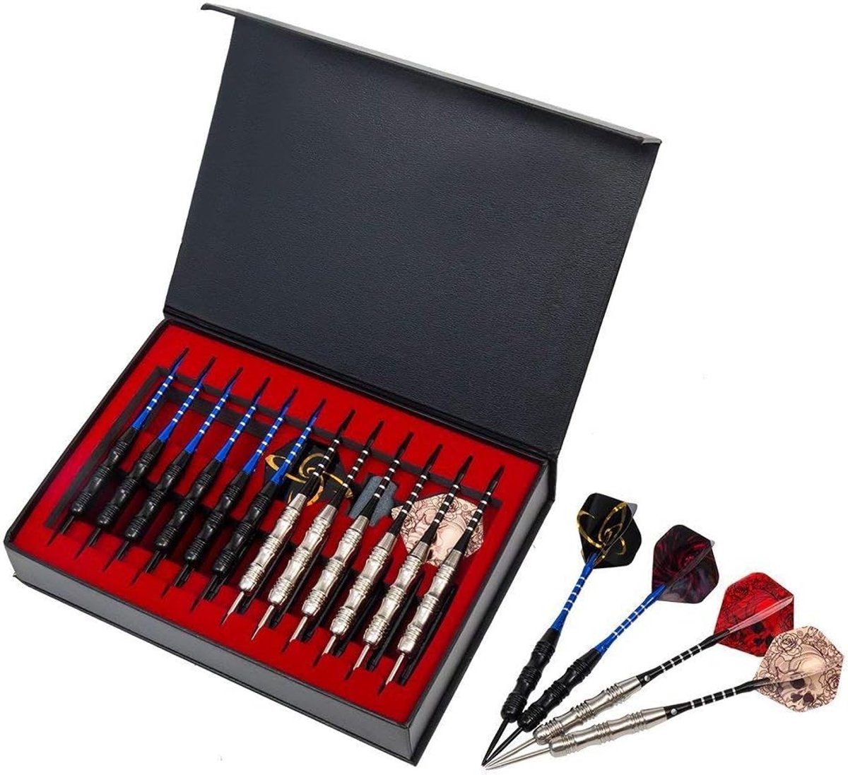 SnelShoppen - 12 Pcs Set Steel Tip Dart Darts 22g met Non-Slip IJzeren Barrel en Aluminium Dart Schachten - 4 Stijlvolle Flights + Cadeaubox voor Fees