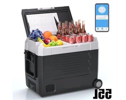 Elektrische Koelbox - Refrigerator - Frigobox - Vriezer - Auto Koelkast - Compressor Koelbox - 55L - Dual Zone Vriezer & Koeler - 12V / 24V DC, 100-240V AC - met Wielen en App-bediening - Voor Camping en Reizen