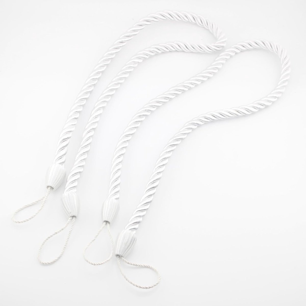 SnelShoppen - 4 Stuks Witte Gevlochten Touw Gordijnhouders 65 cm x 10 mm - Decoratieve Katoenen Cord voor Gordijnen - Elegant en Praktisch voor Elk In