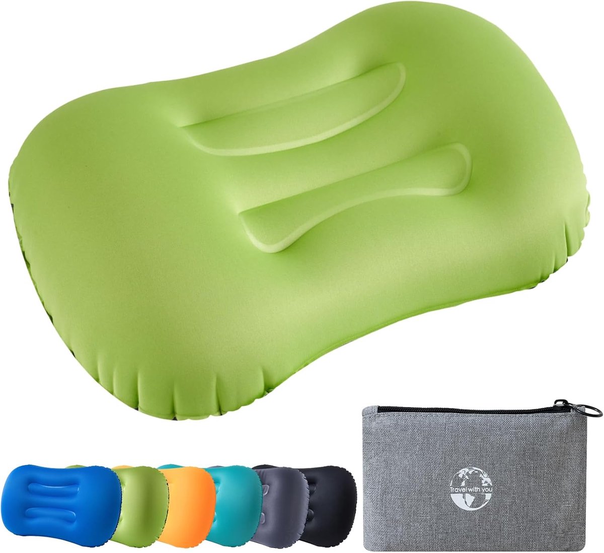 SnelShoppen - Camping Kussen Lichtgewicht Opblaasbaar Reis Kussen Ergonomisch Ondersteuning Compact Voor Kamperen Wandelen Trekking Strand - Groen