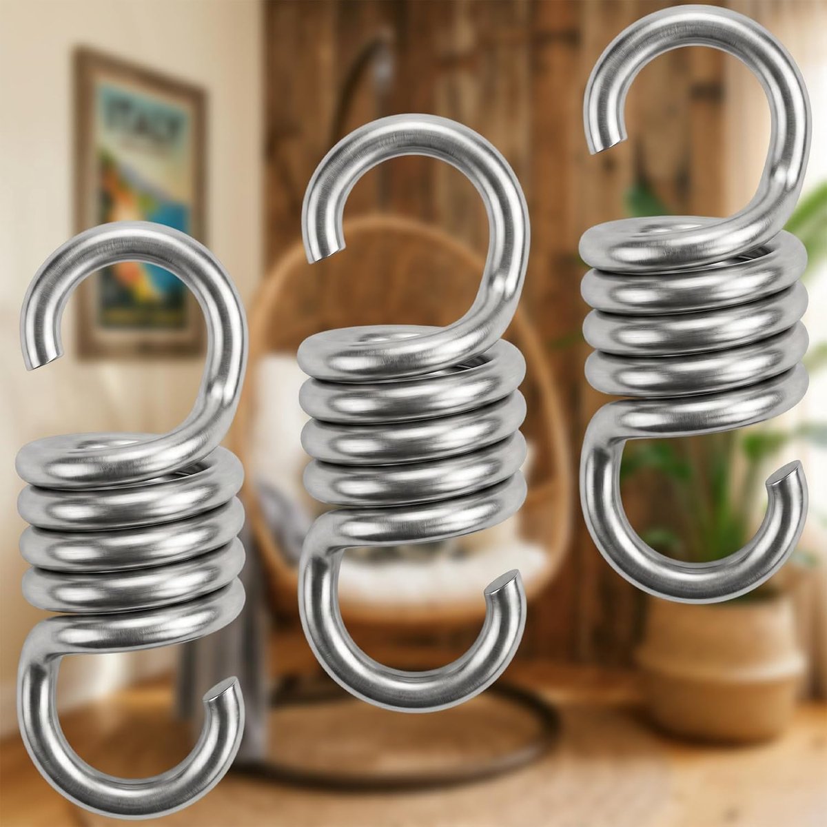 SnelShoppen - Set van 3 Hangstoelveren voor Hangstoelen - Draagvermogen 300 kg - Staal - Voor Hangstoelen, Hängmatten, Bokszakken, Yoga Handdoeken - B