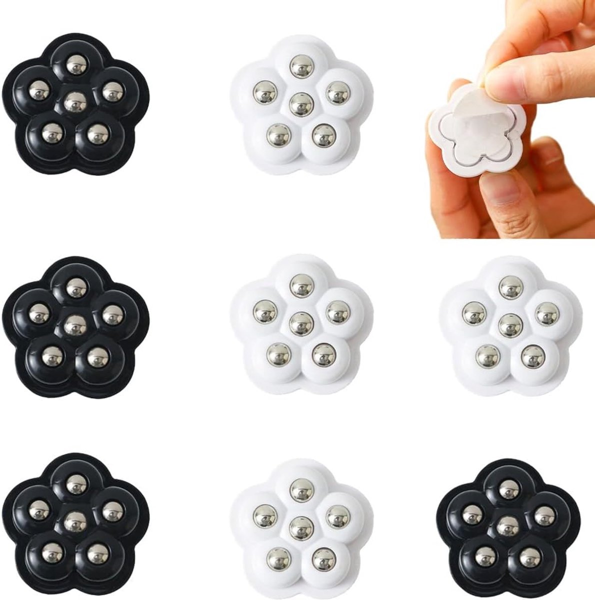 SnelShoppen - 8 Stuks Meubelwielen met 360° Rotatie, Zelfklevende Universele Casters met 6 Stalen Ballen, Duurzaam en Geluidsarm voor Meubilair, Ideaa