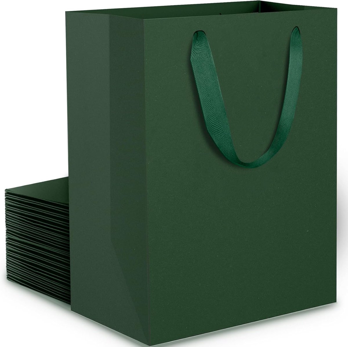 SnelShoppen - 20 Donkergroene Kraft Papieren Cadeautassen S 15x6x20cm - Sterke 230GSM Papieren Handtasjes voor Feest, Cadeaus, Verjaardag, Kerst en Me