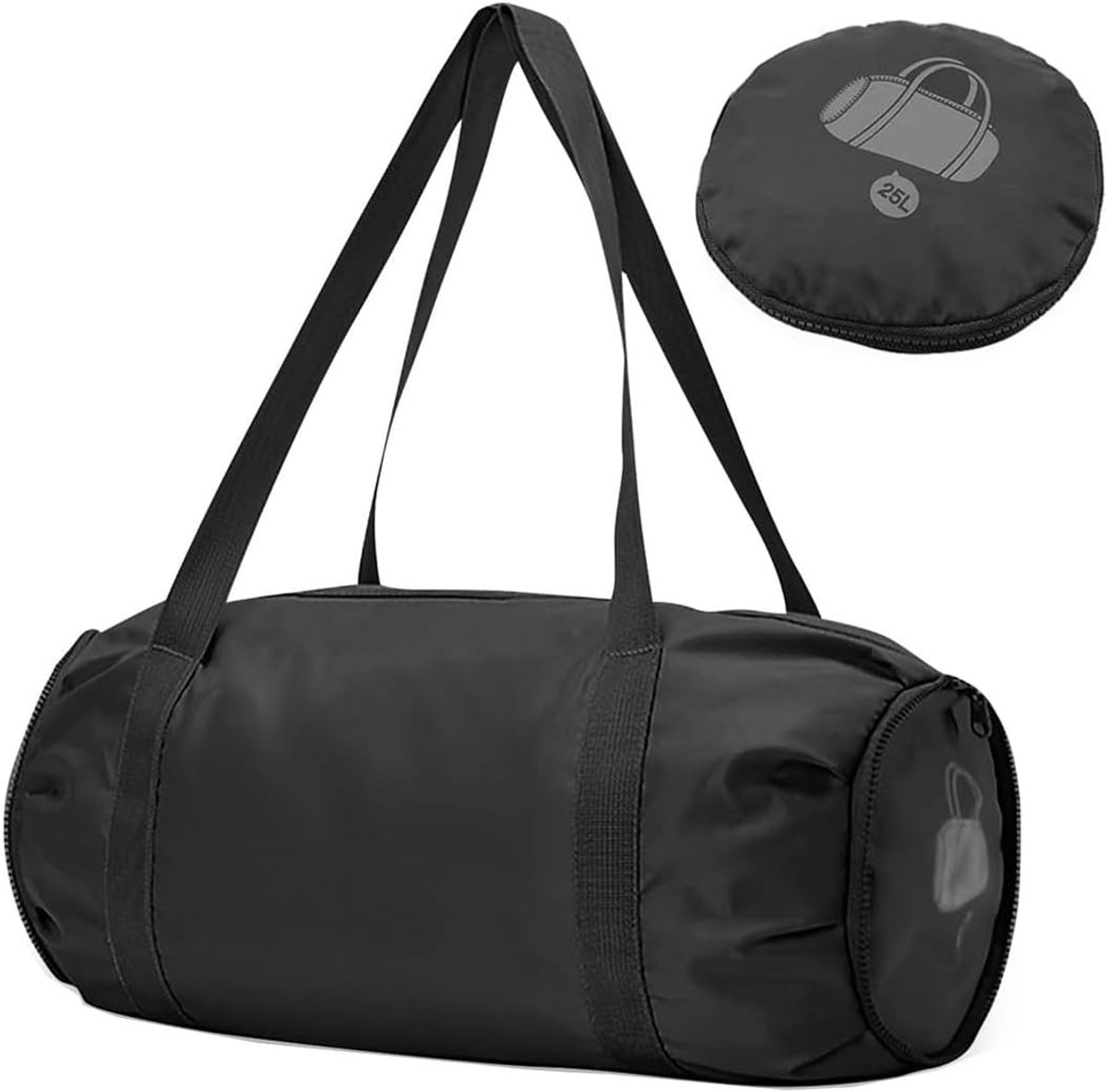 SnelShoppen - Vouwbare Reistas 25L - Waterdichte Sporttas met Nat/Droog Compartiment - Ultralichte Duffle Bag voor Weekend, Camping, Strand - Zwart