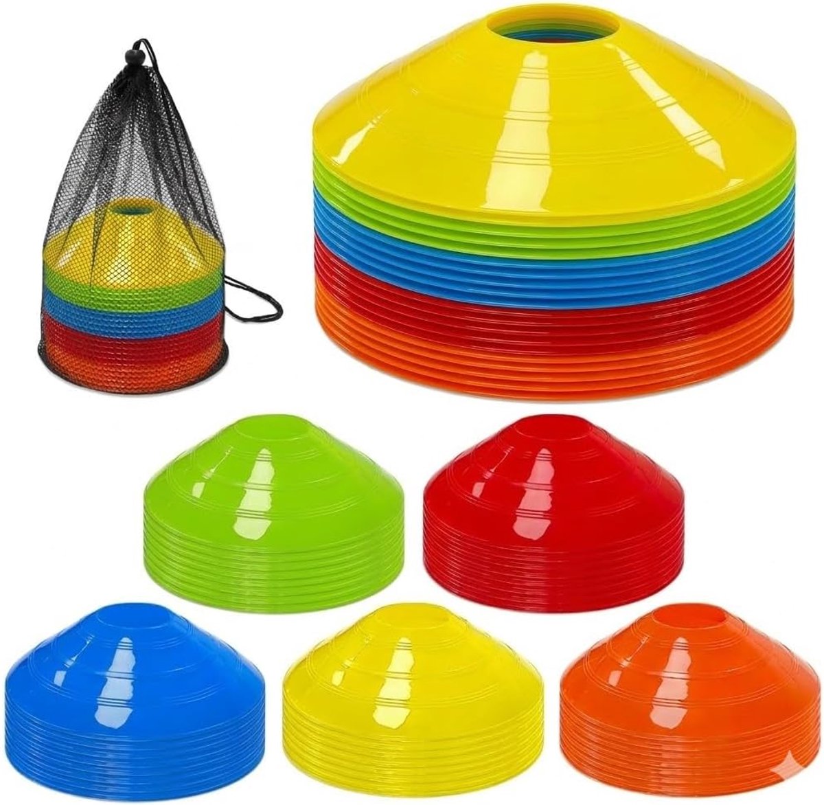 SnelShoppen - Voetbaltrainingsconus met mesh pocket - Chinese markering voor voetbal, basketbal en atletiek - 1 stuk - Kleur: helder - Ideaal voor tra