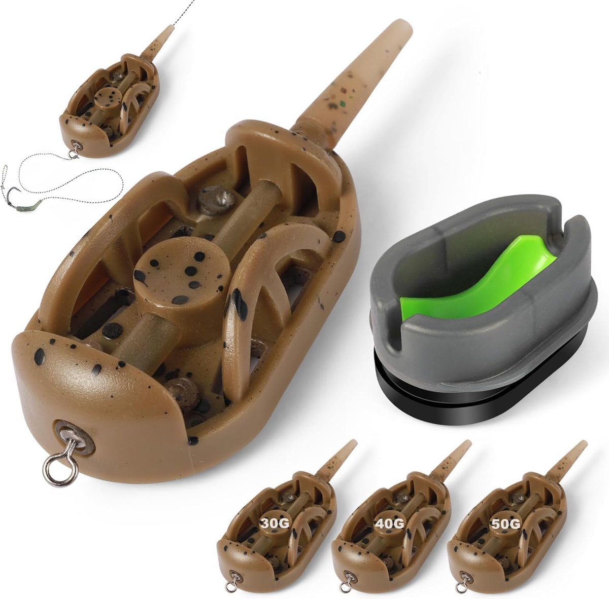 SnelShoppen - Set van 3 Carp Fishing Feederhouses met Snelle Koppeling, Inline Method Feederhouses 30g 40g 50g, Perfect voor Karper Vissen met Bait