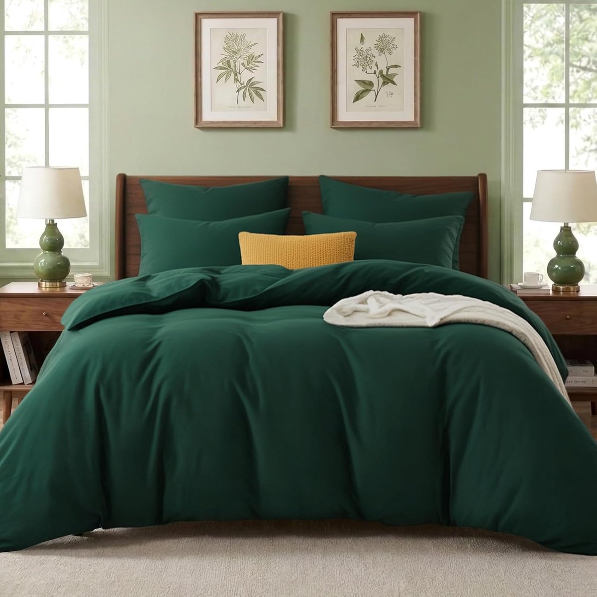SnelShoppen - Luxe Microfibre Beddegoed Set 220 x 240 cm - 3-delige Donzen Dekbedovertrek & 2 Kussenslopen 80 x 80 cm - Groen en Donkergroen - Zacht,