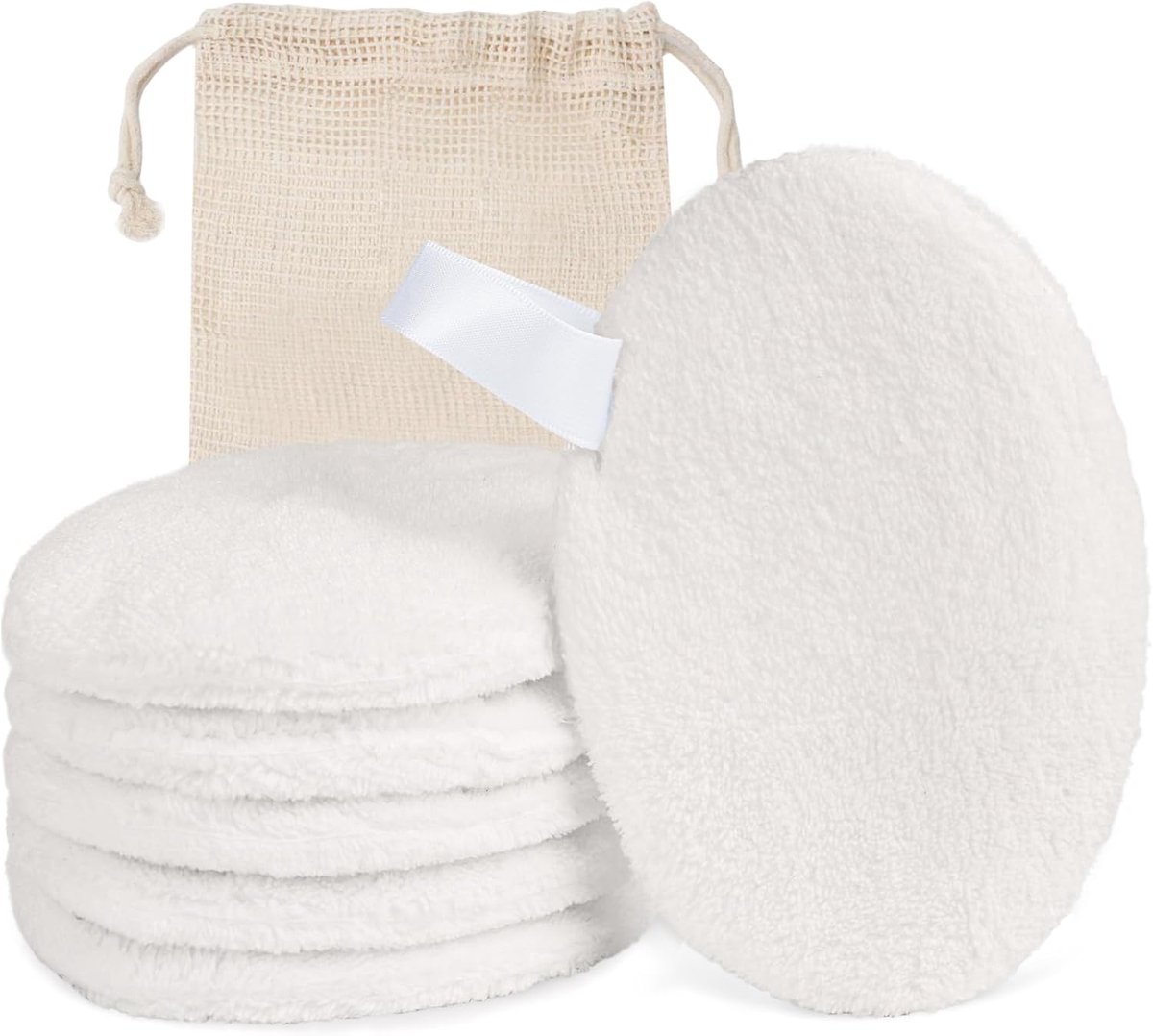 SnelShoppen - Reusable Makeup Remover Pads 6 Pack - Ultra Soft Coral Fleece Gezichtsreinigingspads met Hanglus en Reistas - Hypoallergene Wassen Pads