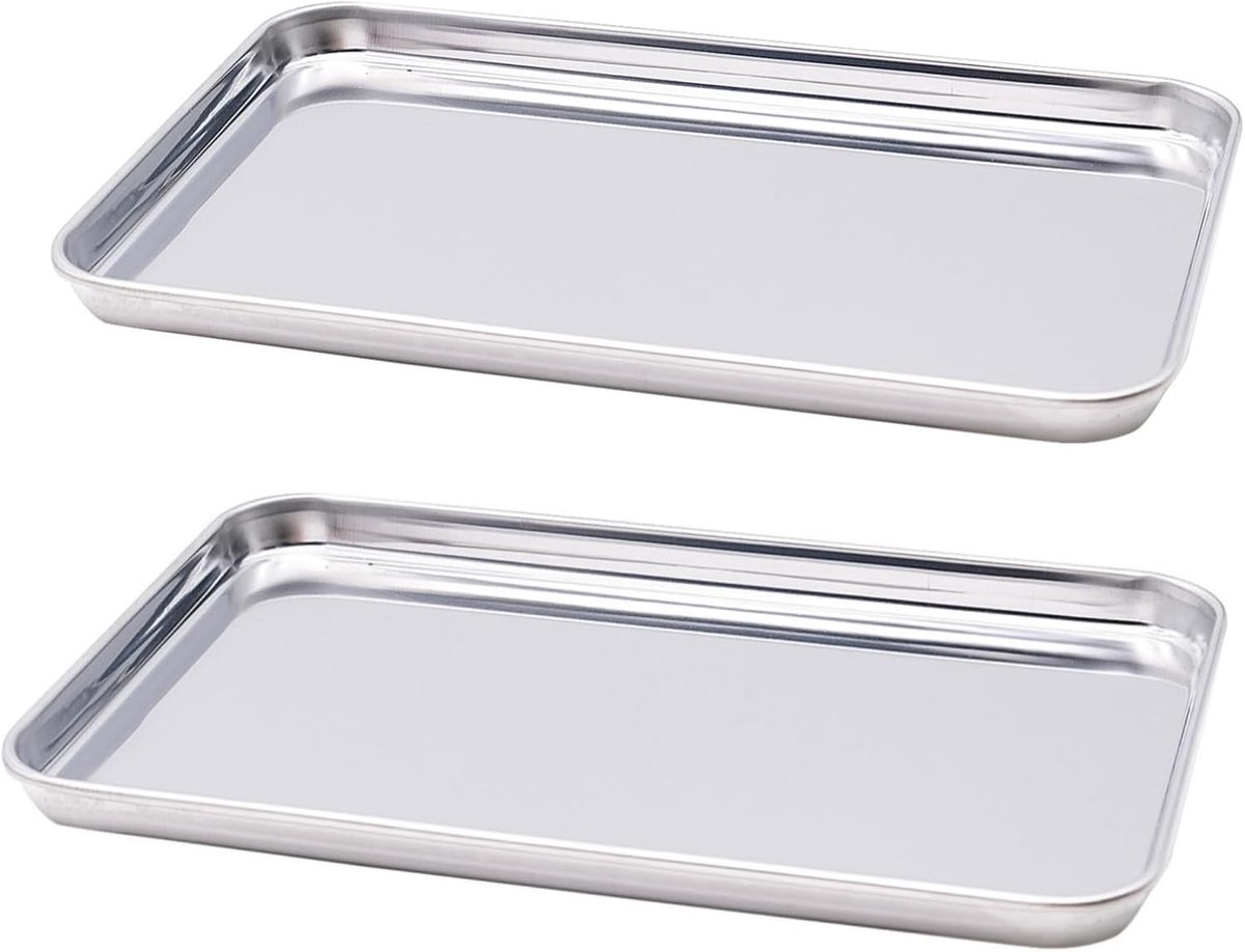 SnelShoppen - 2 Stuks Bakplaat - RVS Grillplaat - Cakeplaat - Rechthoekige Grill Dishes voor Gas Grill - Perfect voor Bakken - 26.5 x 20.5 x 1.2 cm