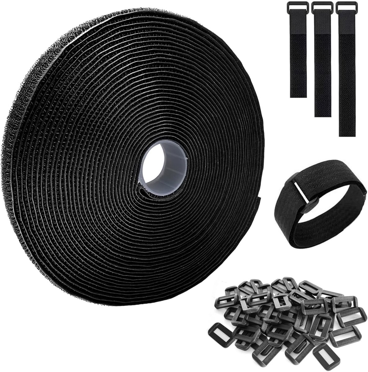 SnelShoppen - Kabelbinders 10m x 2cm met 50 Buckles - Herbruikbare en Aanpasbare Klittenband Kabels - Extra Sterke Kabels voor Thuis, Tuin en Gereedsc