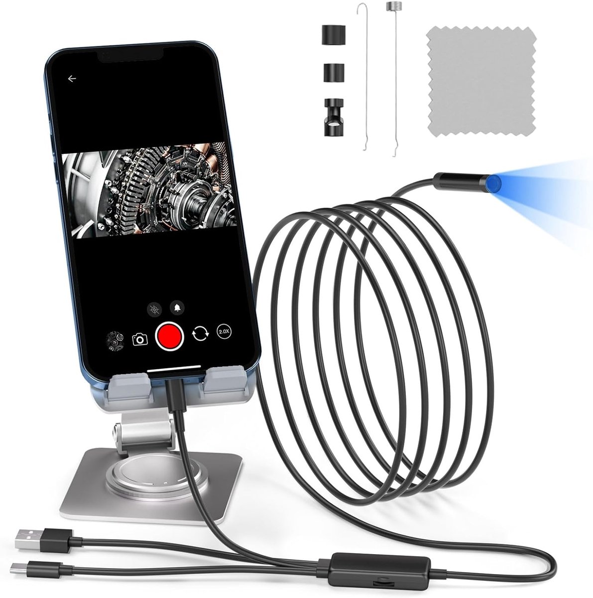 SnelShoppen - Endoscopische Camera 1080P, IP67 Waterdichte Snake Camera, Industrieel Inspectie Camera met LED Licht voor iPhone, iPad, Android, 1M