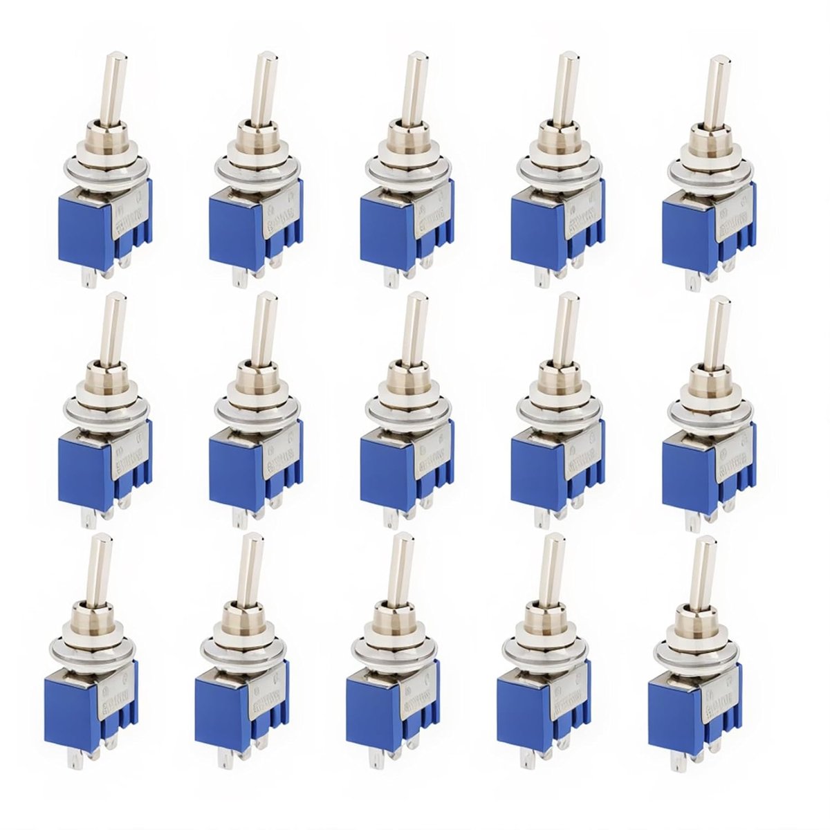 SnelShoppen - 15Pcs Mini Micro Rocker Switch SPDT 3 Pins ON/OFF - Miniature Schakelaar AC 125V/6A - Blauw/Zilver - Voor DIY Elektronica Projecten