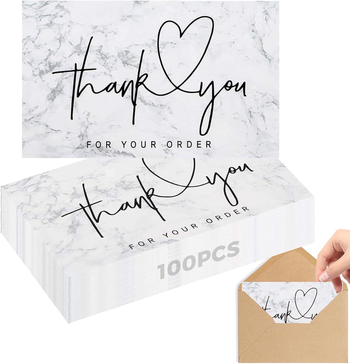 SnelShoppen - 100 Mini Bedankkaarten - Kleine Dankbetuigingen voor Bedrijven, Verjaardagen, Huwelijken, Winkels - 9x5.4 cm - Persoonlijke Groeten - Pe