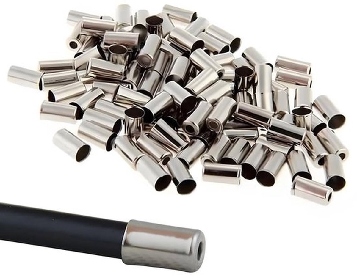 Eindkappen Hoogwaardige Kwaliteit - 100 Stuks - Metaal - Binnendiameter 5 mm - Lengte 10 mm - Toepassing Fietsremkabels - Remkappen