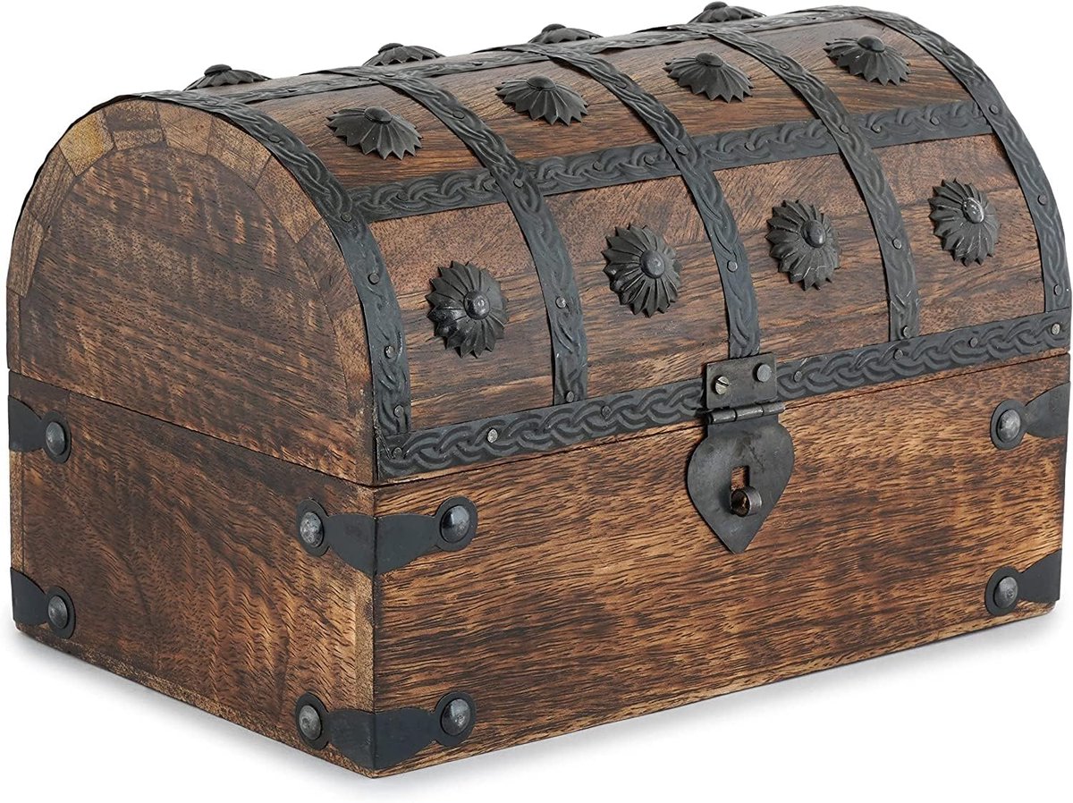SnelShoppen - Houten Piraten Schatkist Sieradenbox - Handgemaakte Vintage Opbergdoos met Schelpen Strips - Perfect voor Halskettingen, Oorbellen en Tr