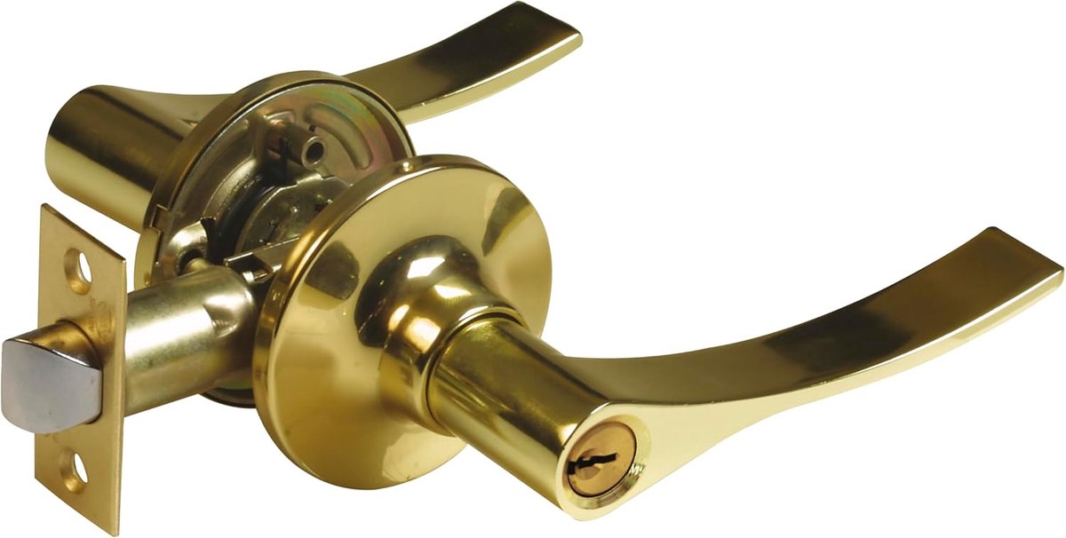 SnelShoppen - Deurhendelset met sluitmechanisme voor rechtse deuren - Rosette Ø65 mm - Mandrelmaat 60/70 mm - Goudkleurig - Zamak - Voor houten deuren