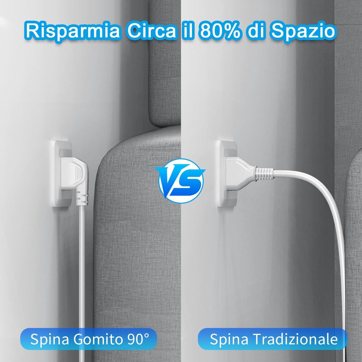 SnelShoppen - Powerstrip met 4 Universele Stopcontacten ITA 10/16 A, Schuko, 2 USB-C, 2 USB-A, 2m Kabel met Hoekstekker 90°, 4000W/16A, Meerdere Stopc