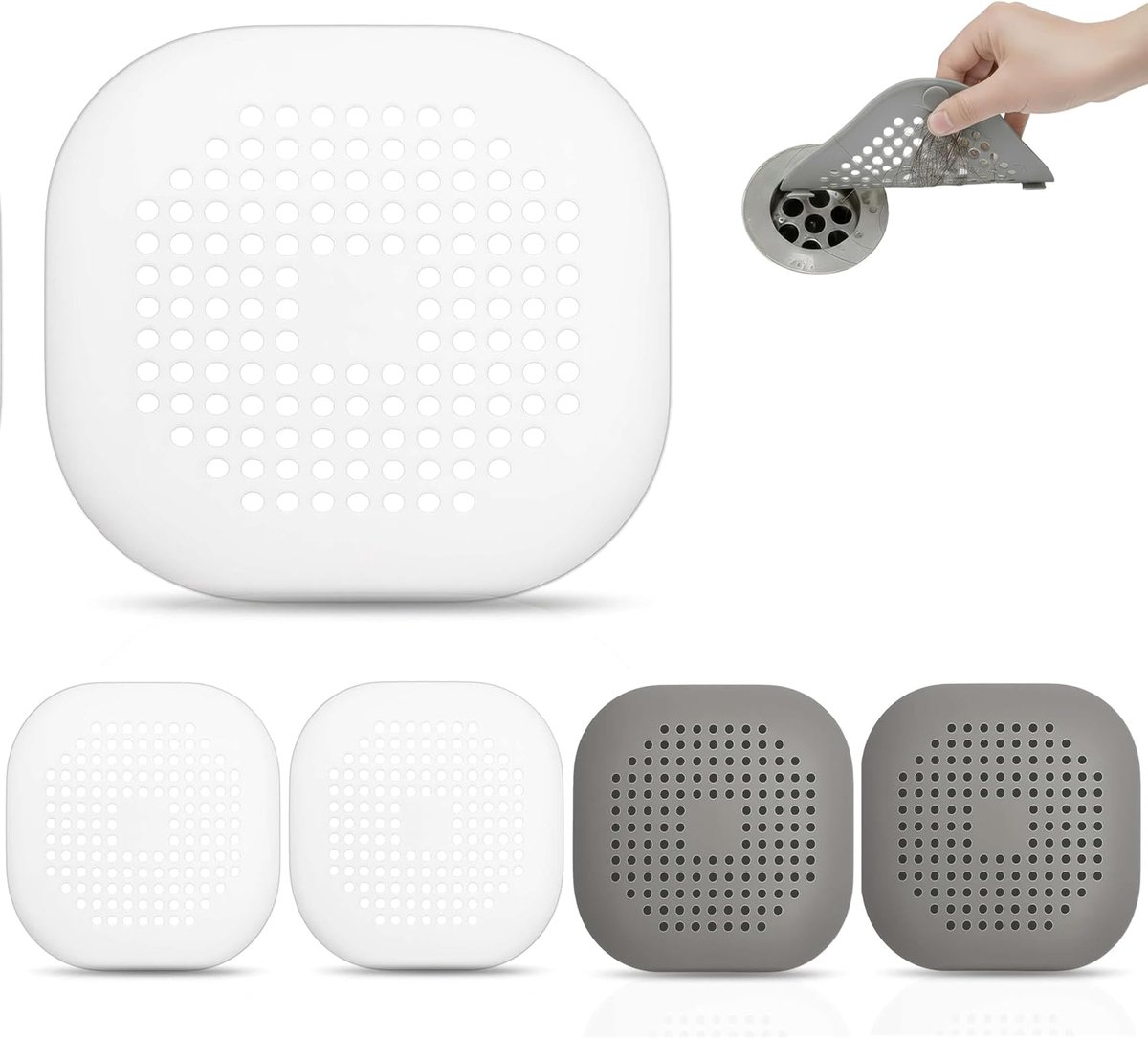 SnelShoppen - Shower Hairfilter met Lifetime Warranty - Silicone Drain Strainer voor Badkamer en Keuken - Grijs of Wit - Haarvanger voor Douche en Was