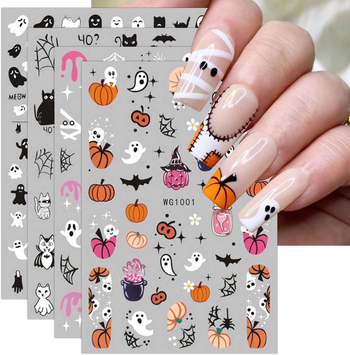 SnelShoppen - Halloween Nail Art Sticker Set - 8 Vel Zelfklevende Nagelstickers voor Creatieve Nagelversiering - Perfect voor Feesten en DIY Nail Art