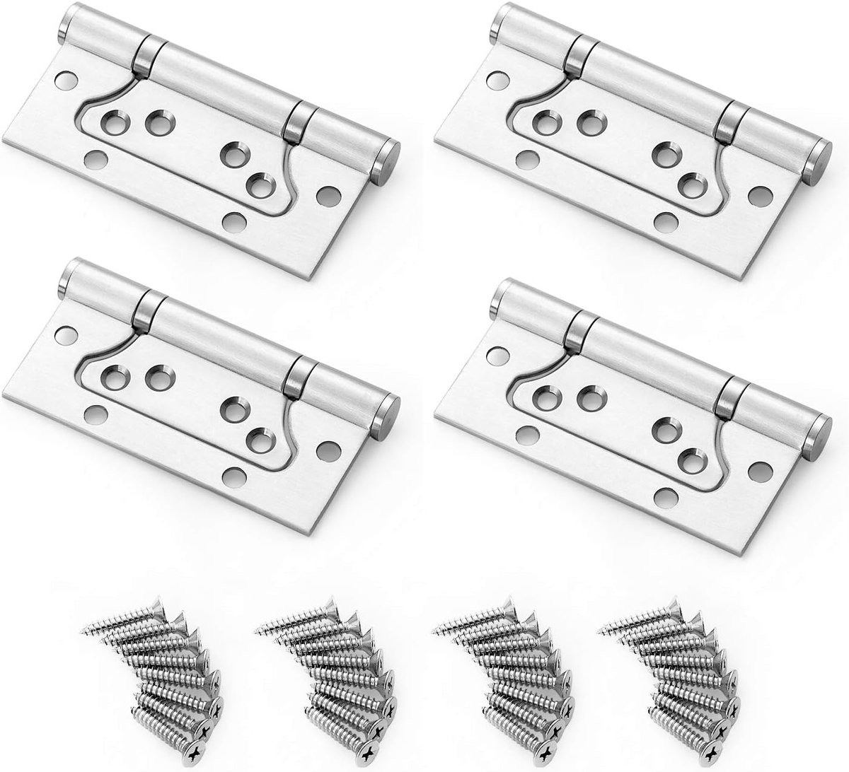 SnelShoppen - Flush Deur Scharnieren - 4 Stuks RVS Heavy Duty Kleine Verzinkte Scharnier met Schroeven voor Kastmeubelen en DIY - 4 Inch