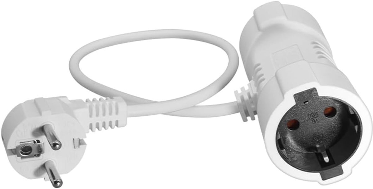 SnelShoppen - T-vormige 1-op-2 Schuko verlengkabel, Europese 1-2 stekkerdistributie, witte Y-distributeur met PVC en zuurstofvrij koper voor thuis, ca