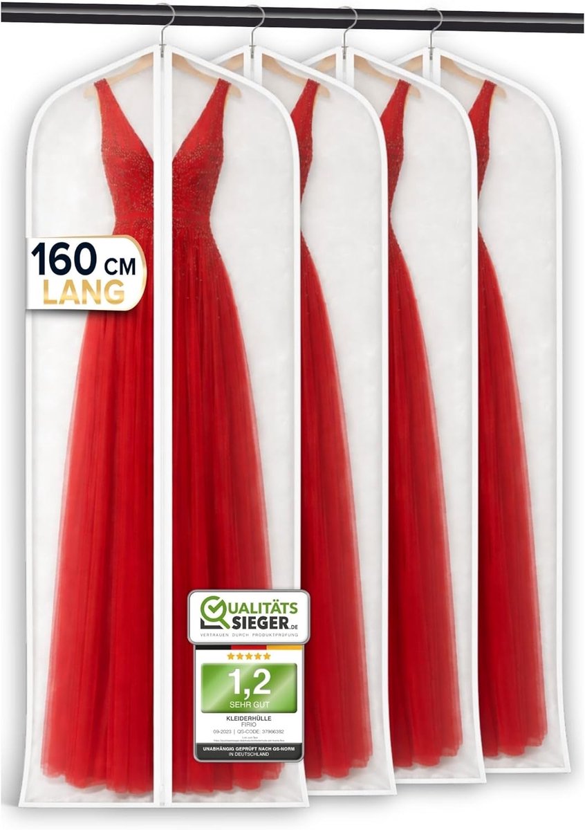 SnelShoppen - 4 x Kledinghoes 160 cm - PEVA Kledinghoes voor Pak - Beschermende Tas voor Reizen en Opslag - Crease-Free en Veilig - Ideaal voor Duurza