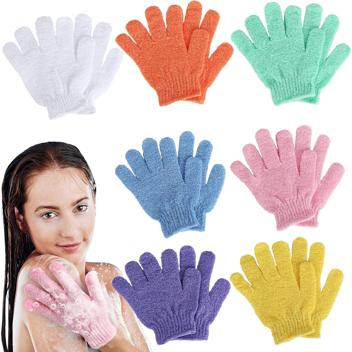 SnelShoppen - 14 Stuks Exfoliërende Handschoenen Set, Lichaams- en Gezichtsscrub, Nylon Materiaal, Multi-kleur, Voor Douche en SPA Toepassingen