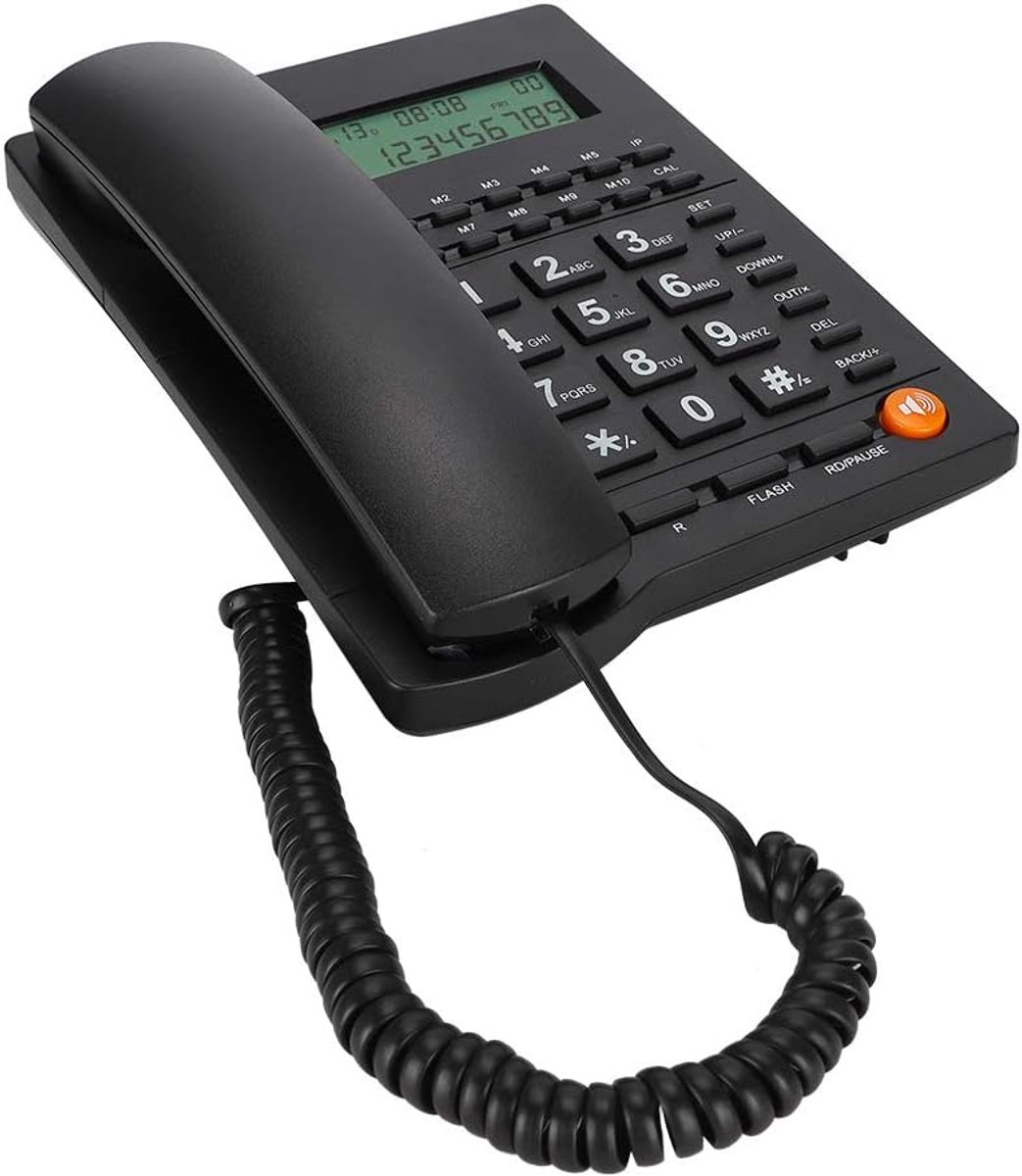 SnelShoppen - Bedraad Telefoon Bureau Landline Telefoon met Verlichte Display, Beller ID & Klopfunctie voor Thuis, Kantoor, Hotel, Restaurant - Zwart