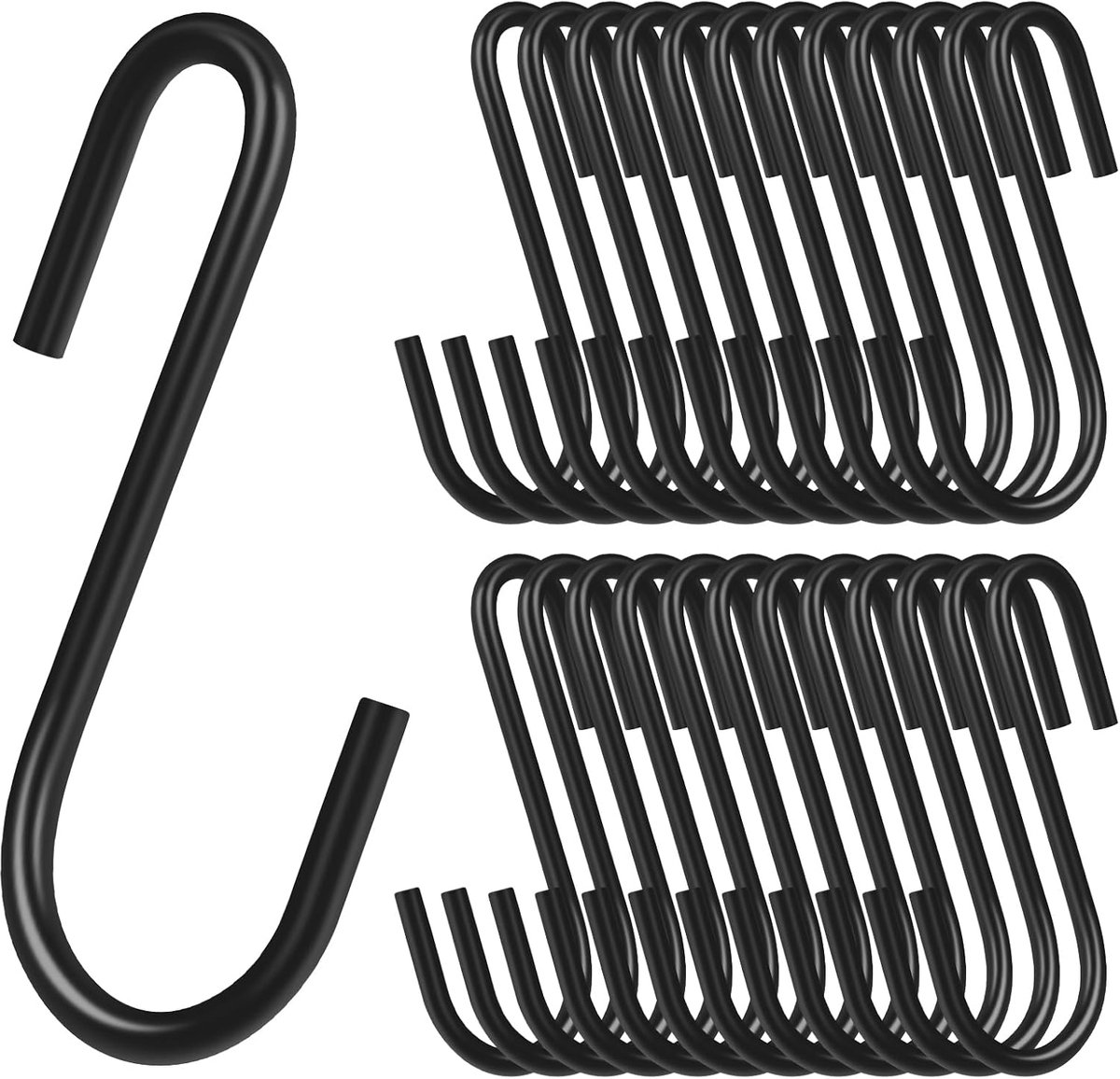 SnelShoppen - 24 Pcs Zwarte S Haakjes voor Ophangen, Multifunctionele Keukenhaken, Duurzame Kledingrail Haken, Ideaal voor Thuisgebruik en Organisatie