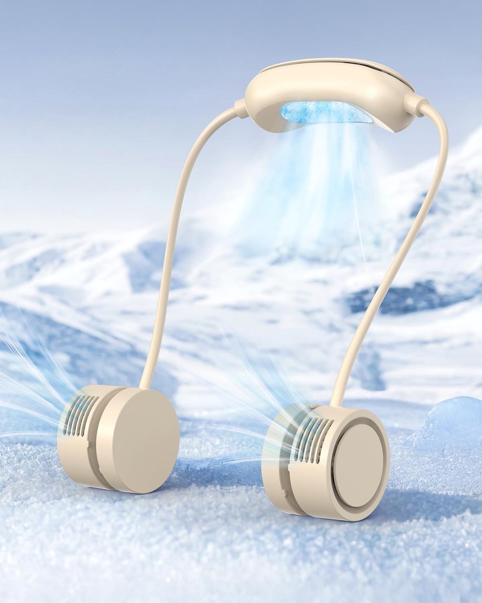 2026 Nekventilator – set van 2 verkoelende nekventilatoren – handsfree – 3-snelhedenregeling – oplaadbare 1600mAh USB-C-batterij – voor werk, reizen, buitensport – abrikoos.L