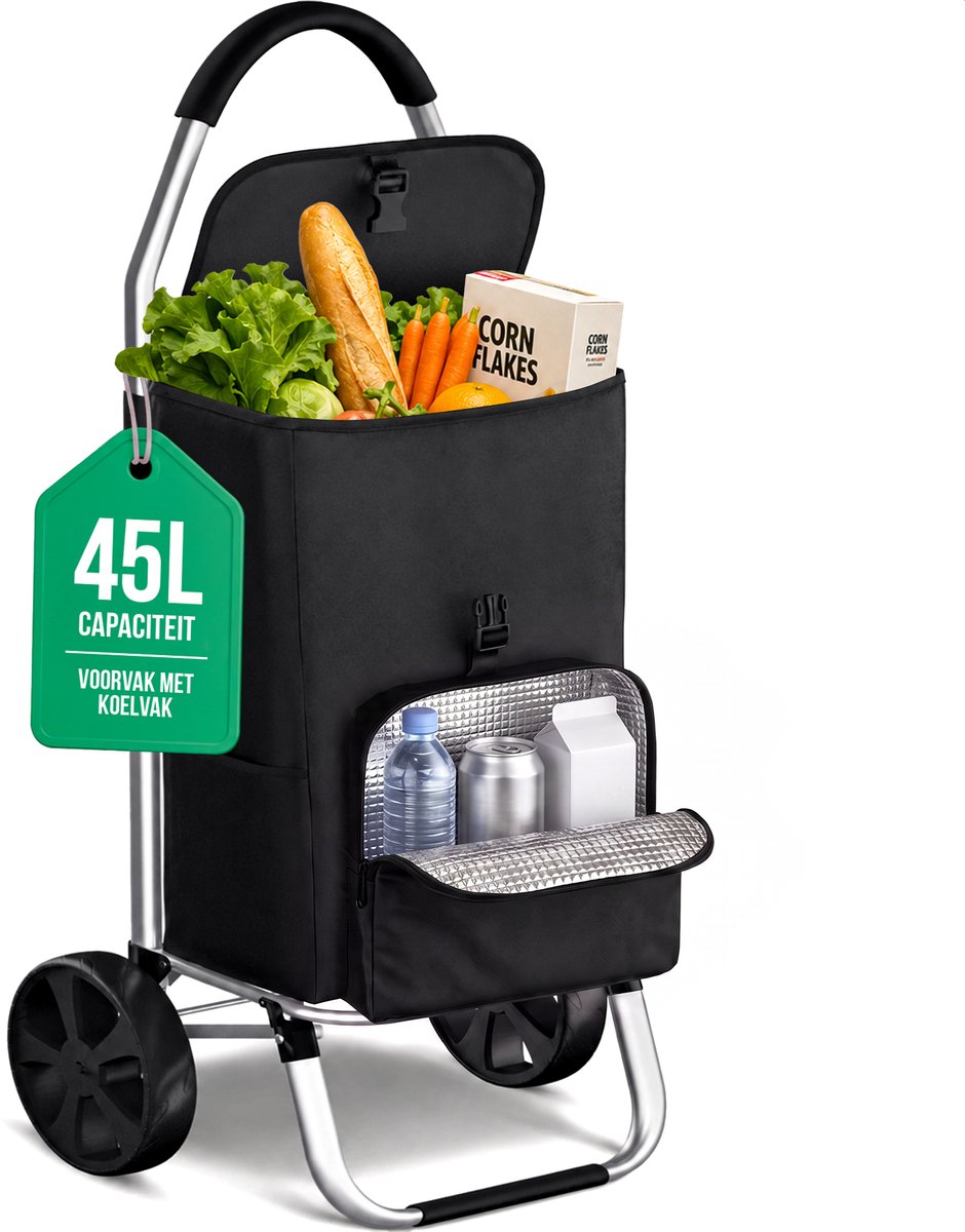 Bol.com Avalo Boodschappentrolley met Koelvak - Opvouwbaar - Boodschappenwagen Trolley met Wielen - Grote Boodschappentas Afneem... aanbieding