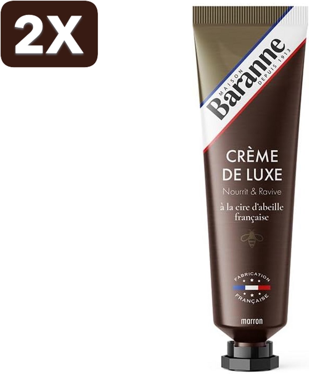 2 x Baranne - Crème de Luxe Braun – Franse bijenwas – Verzorging voor leren schoenen – Revitaliseert, voedt en verzacht de kleuren – Diep conditionerend - Langdurige glans – 100 ml