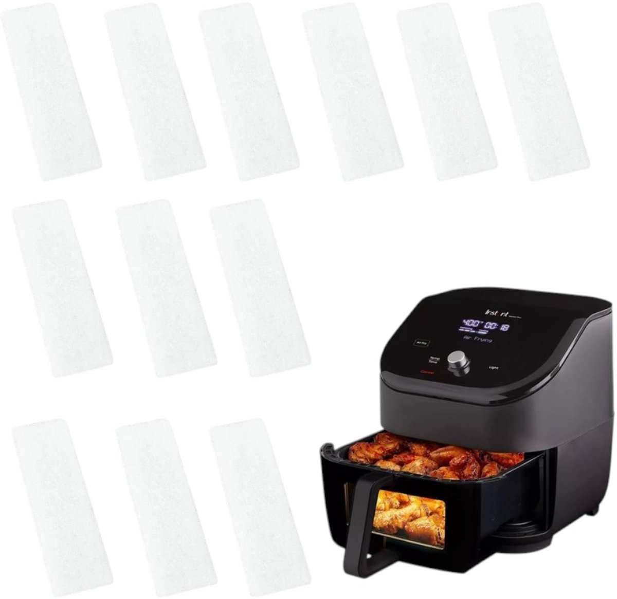 12 stuks - Witte filterkatoen voor airfryer - Geurverwijderende vervangende luchtfilterkatoen - Geschikt voor Instant Vortex Plus 6-liter - 14,5 × 4,5 × 1 cm