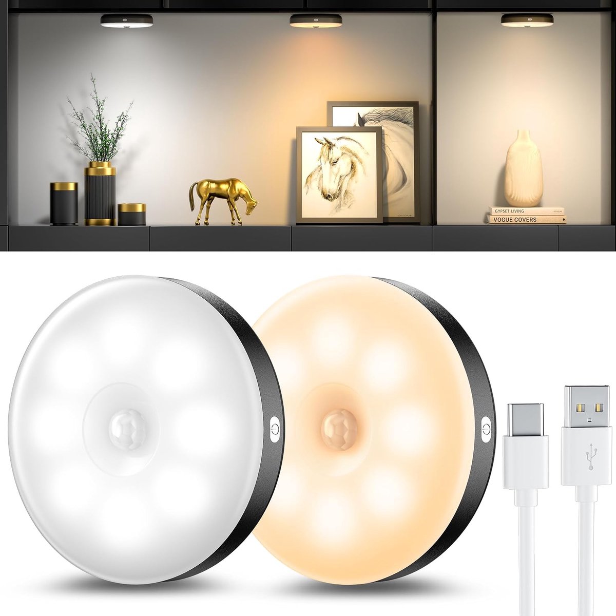 Driedelige set - Draadloze Ledlamp - Nachtlampje - Nachtlampje met sensor - Trapverlichting met sensor - LED-lamp - Batterijgevoede wandlamp met sensor - USB-oplaadbare lamp - Magnetische lamp - Lamp met sensor
