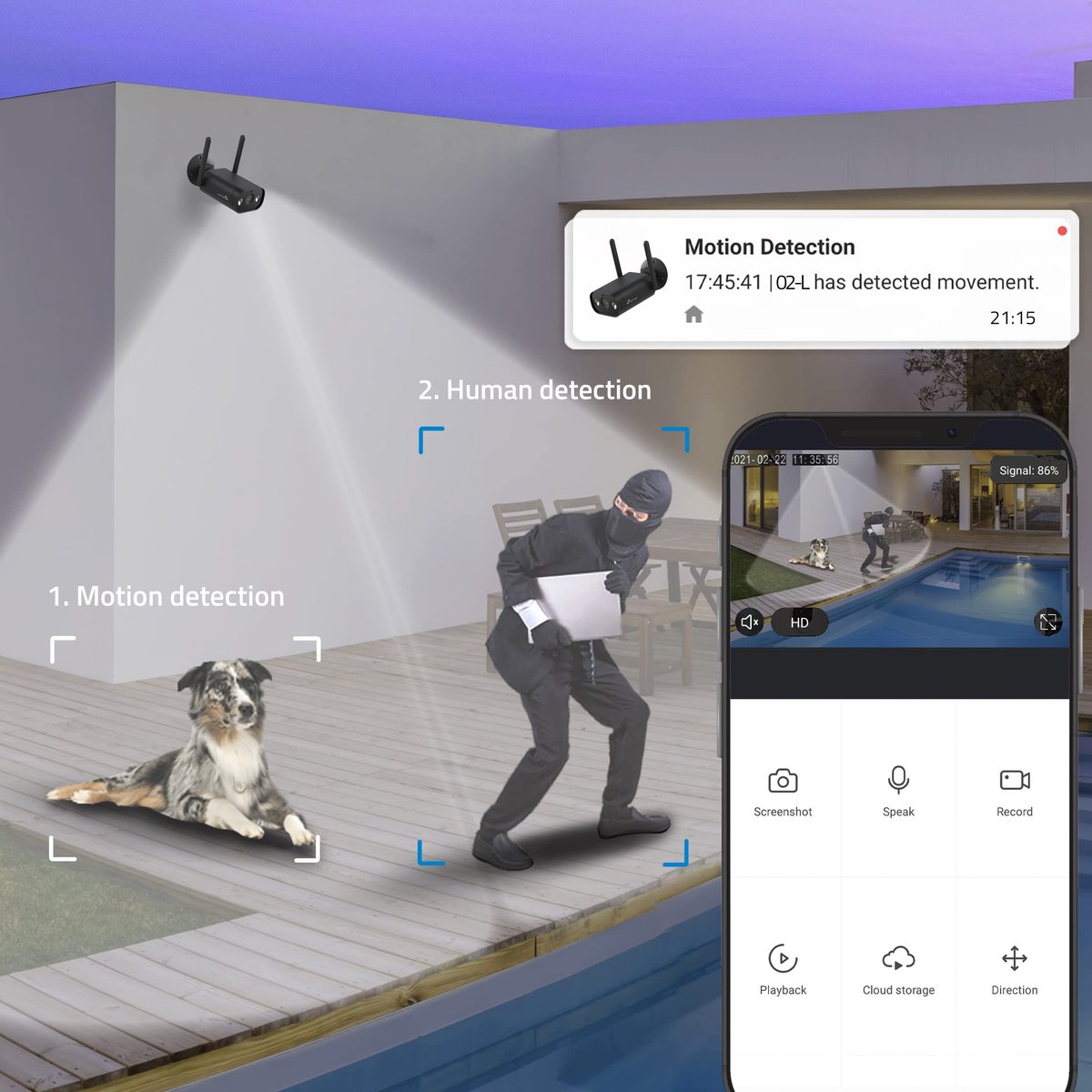 SnelShoppen - Bullet Wifi-camera 2,4 GHz - 2K Resolutie - IP66 Buitenbeveiliging met Nachtzicht en Mensdetectie - Compatibel met Alexa en Google Home