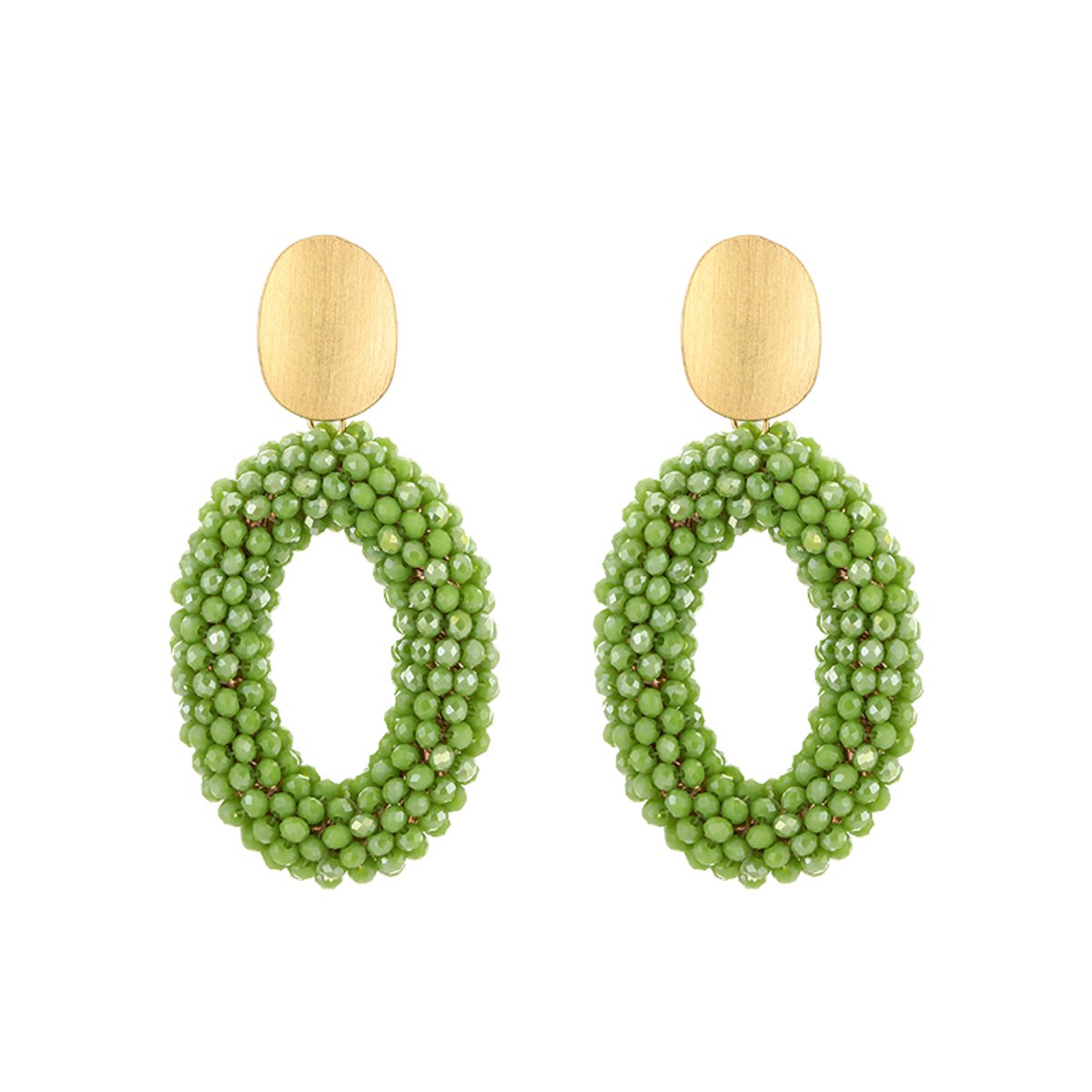 Stainless Steel Reliëf Mini-Kralen Oorhangers – Ovale Editorial Statement Oorbellen – RVS - Groen