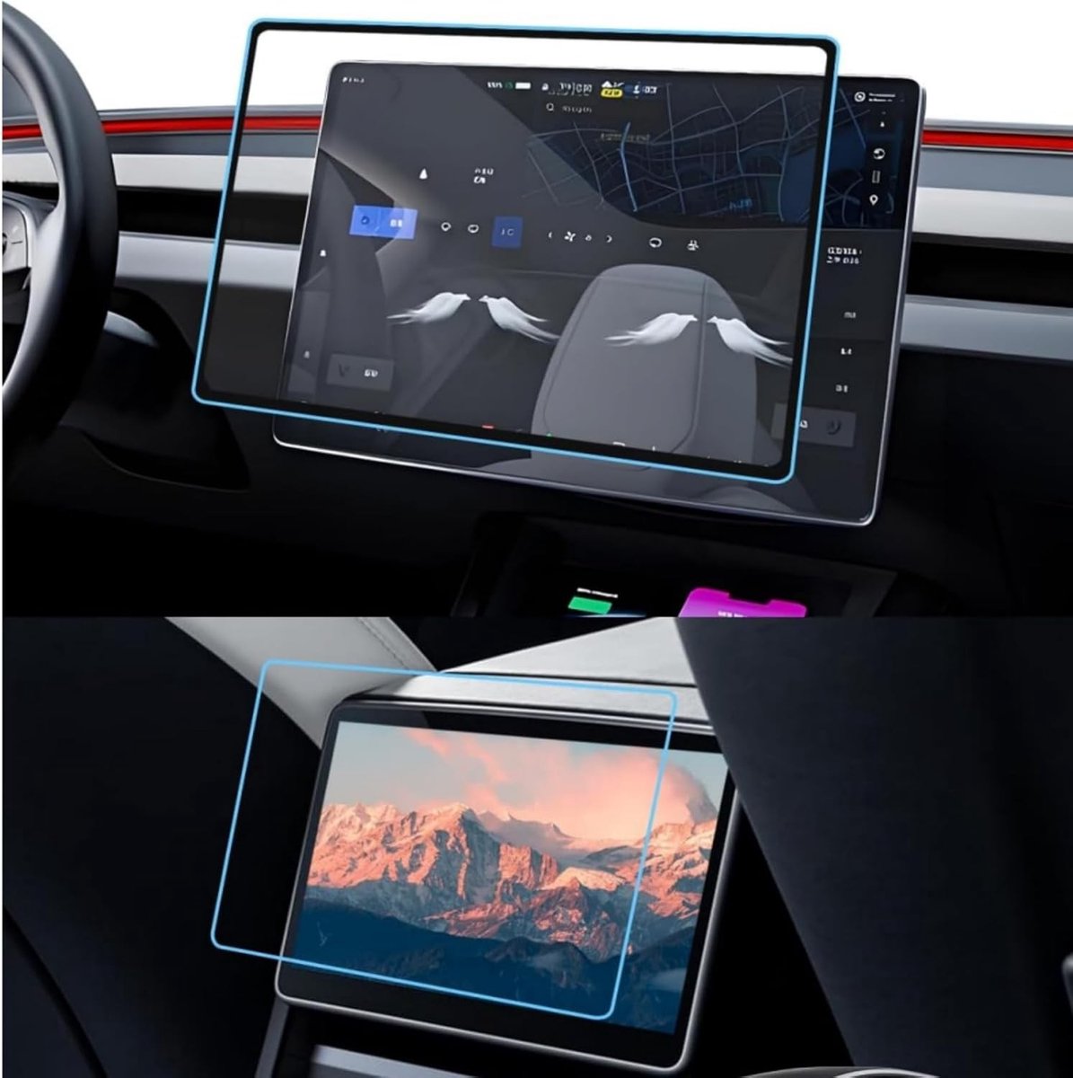 9H Glas Screen Protector Set voor Tesla Model 3 en Model Y - Bescherming tegen Krassen, 15.4 Inch Navigatie en 8 Inch Display Schermbeveiliging, 2 Stuks