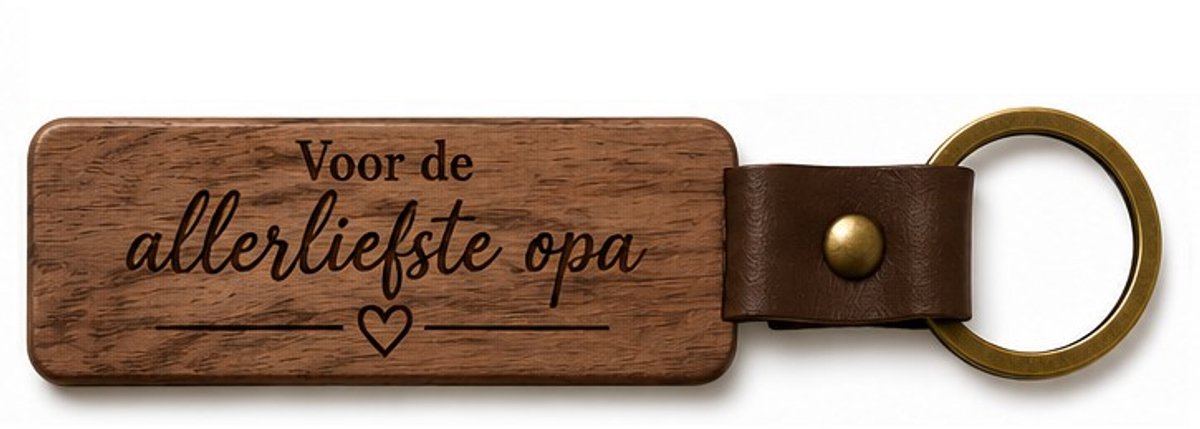 Houten Sleutelhanger "Voor de allerliefste opa" - Met Gravure - Hout & PU Leer - 10 cm - Cadeau voor Opa / Vaderdag / Verjaardag