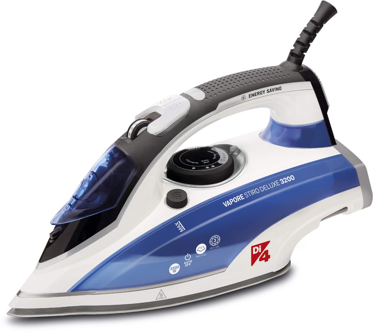 SnelShoppen - Di4 Vapore Stiro Deluxe Stoomstrijkijzer 3200W met 260 g Stoomstoot en PrimeGlide Keramische Zoolplaat, 50 g/min Continue Stoom, 350 ml