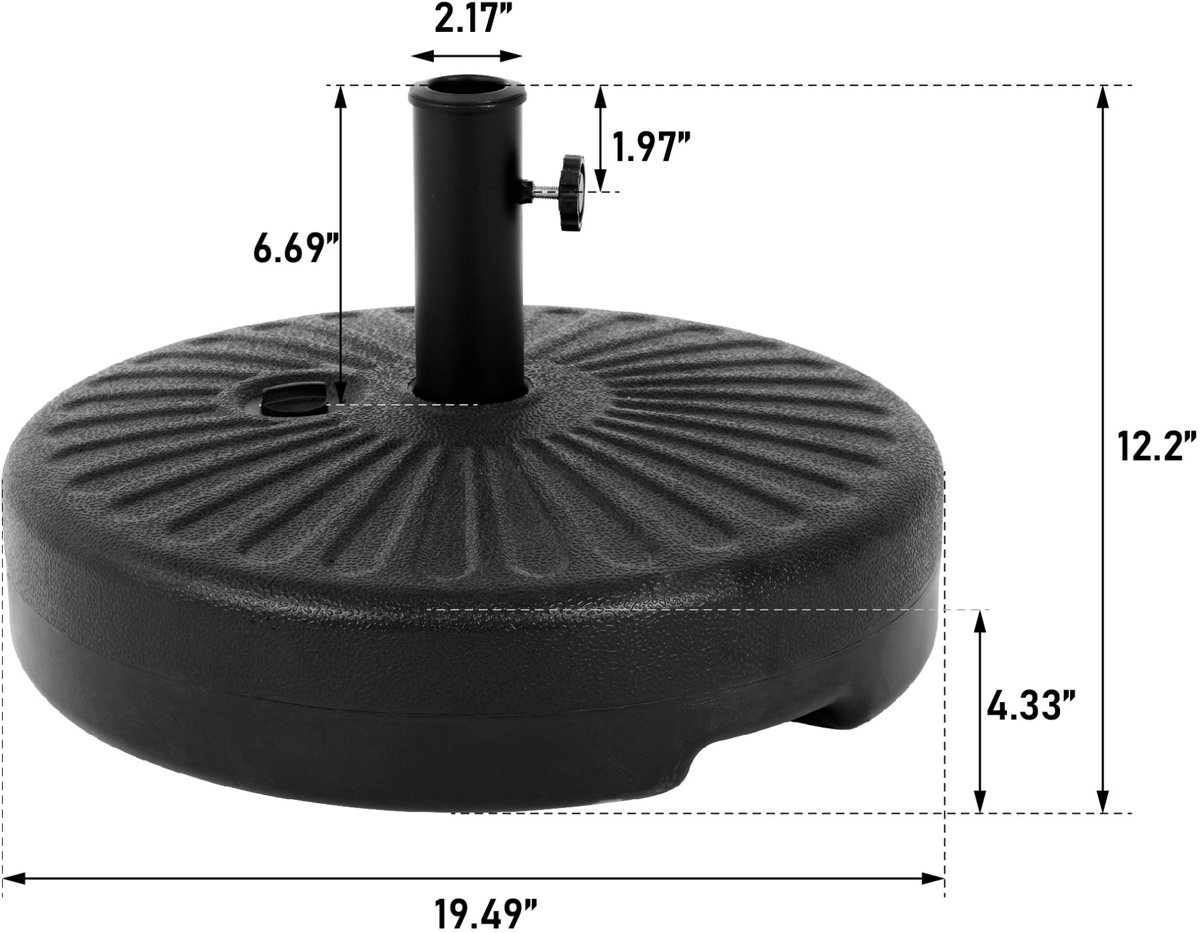 MIVRAY Parasolvoet – Vulbaar Met Water Of Zand – Diameter 49,5 Cm – Kunststof En Metaal – Zwart – Voor Tuin, Balkon En Terras