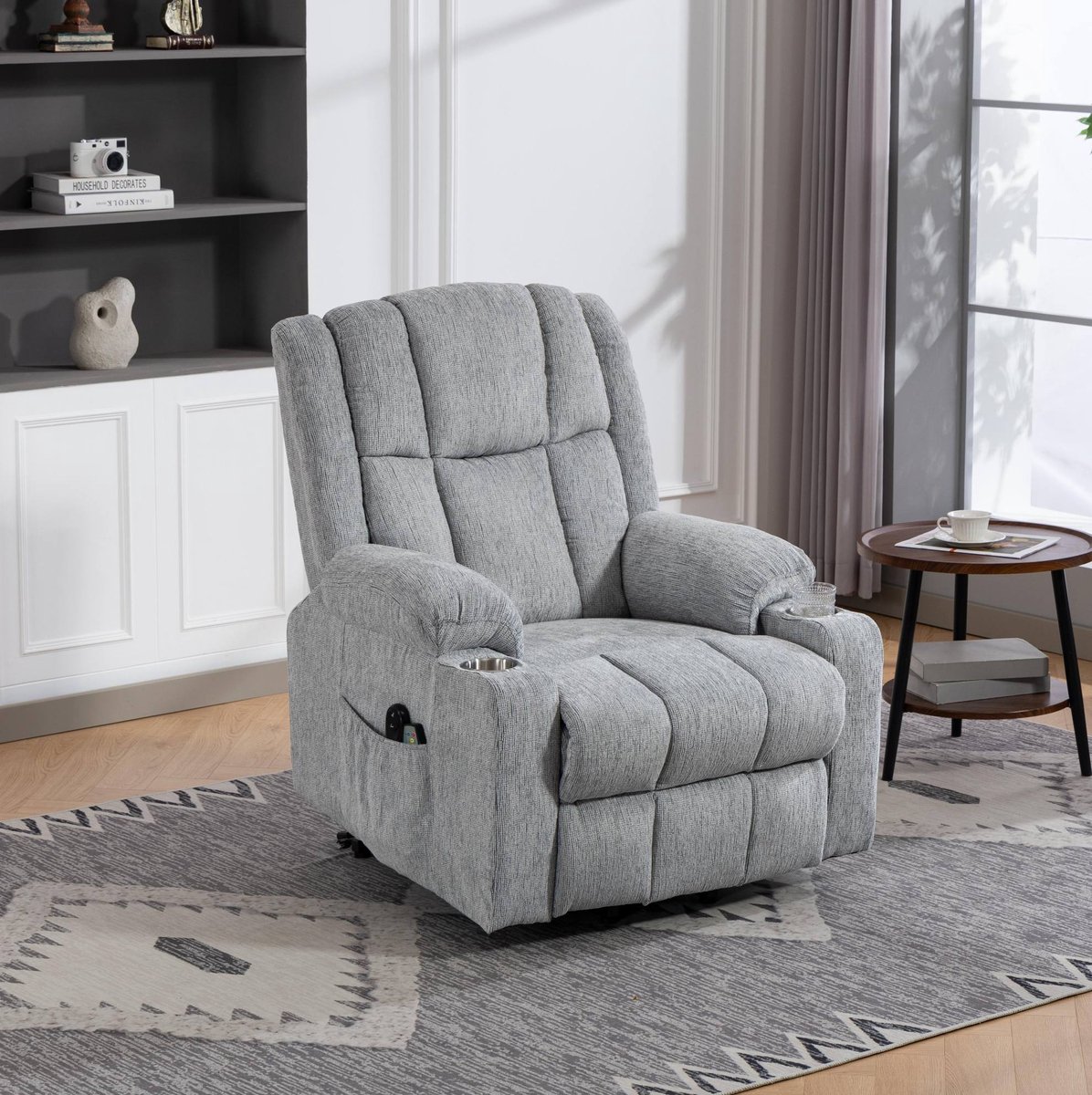 COVREO elektrische relaxfauteuil 91 x 84 x 106 cm - lichtgrijs velvet, opsta hulp, massagefunctie