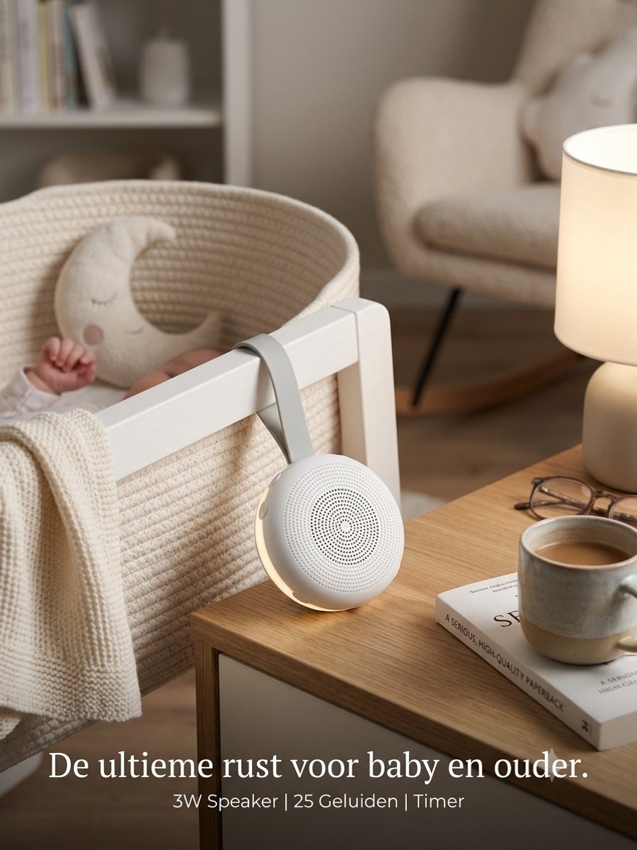 Nachtrustspeaker met 25 rustgevende geluiden & 3-standen nachtlampje – Slaaphulp voor baby's, kinderen & volwassenen – Timerfunctie