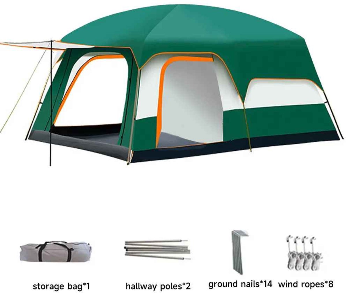 Casa Living Kampeertent - Familietent 2 tot 4 Personen - Waterdicht Oxford Polyester - 4 Seizoenen - Slaap- en Woonruimte - Groen